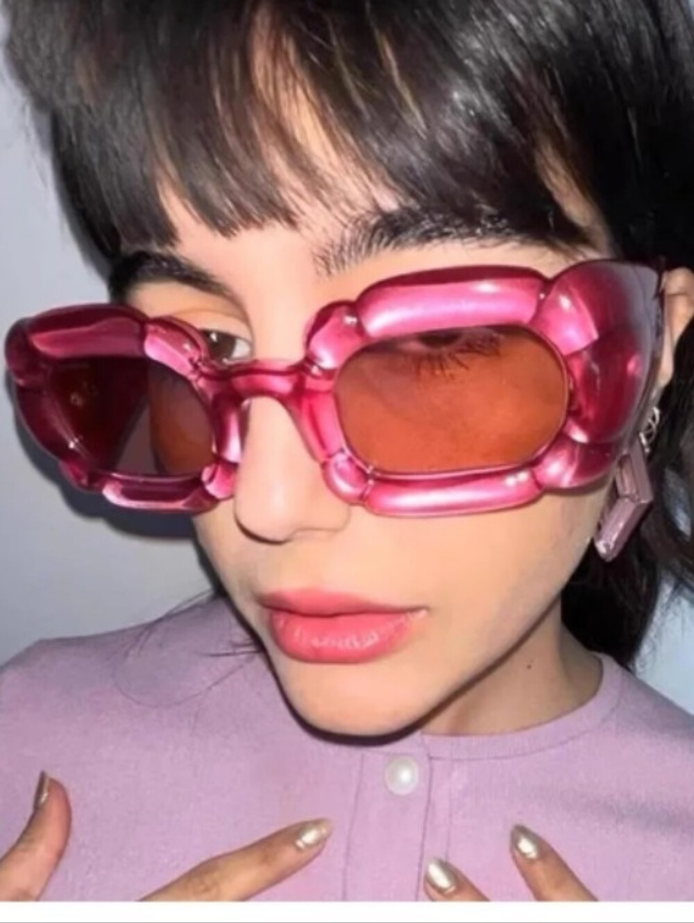 Retro Y2K Fushia (purplish/pink) square shaped tinted sunglasses, NEW